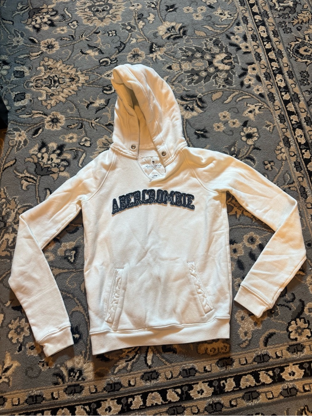abercrombie kids Off-White Hooded Sweatshirt with Navy Logo